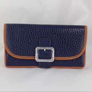 Brighton Pebble Large Leather Wallet Navy/Tan